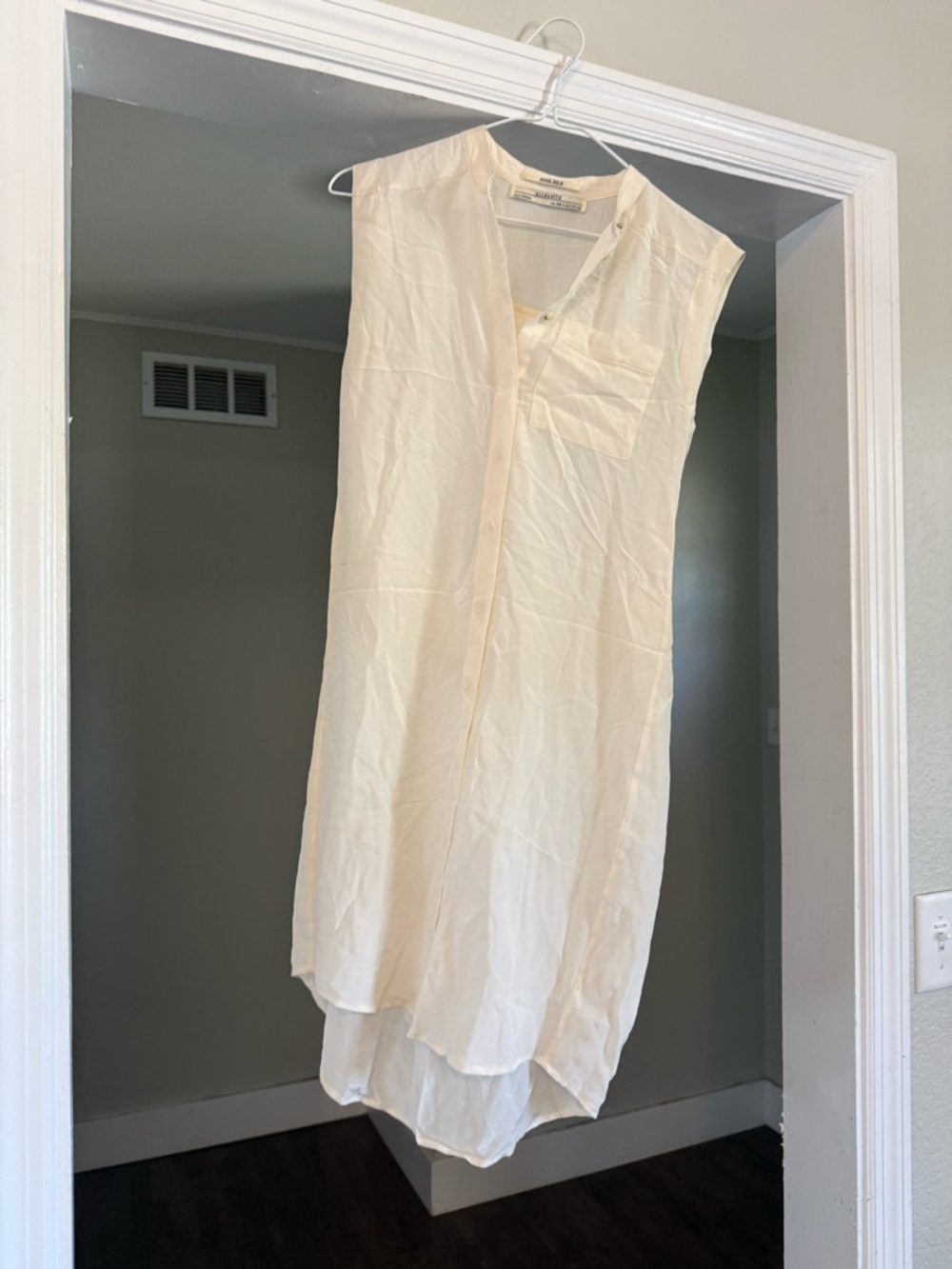 AllSaints Cream 100% Silk Sleeveless Button Front Blouse Tunic Dress Size 0